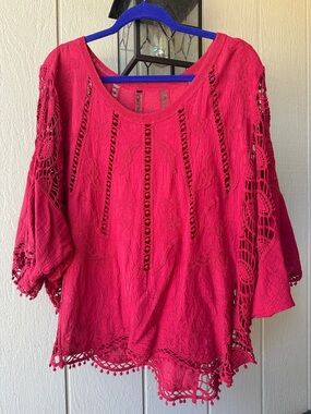Coco + Carmen Bright Pink Crochet Lace Boho Tunic